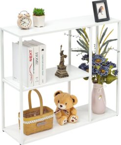 HDANI Mesa de Consola, Mesa de Entrada, Extremo del Sofá, Mesa de Entrada Estrecha，Marco de Metal, Patas Ajustables, para Salón, Entrada, Pasillo (Blanco, 80×25×75cm)