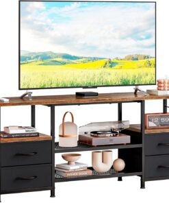 Mueble TV con 4 Cajones y Estructura Metálica | Para TV de hasta 55", Marrón y Negro, 120 × 30 × 50 cm, Ideal para Salón, Comedor o Dormitorio