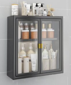 Mueble baño colgar, Metal blanco negro, armario estrecho 40/50 largo, No es necesario hacer agujeros, para baño y cocina (Color: Black)