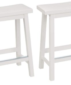 Amazon Basics Juego de 2 taburetes de cocina de madera maciza, taburete de bar corto, silla de comedor, fácil montaje, moderno, 61 cm de alto, Blanco