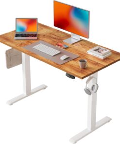 Agilestic Escritorio Elevable Eléctrico 100x60 cm, 2 Memorias, Marrón Claro | Altura eléctrica regulable, sistema anticolisión y motor silencioso. Carga 70 kg, ideal para oficina y gaming.