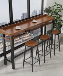 Mesa de bar terraza rectangular madera maciza,altura de la barra de la mesa de la cocina Escritorio de doble capa,barra al aire libre mesas altas de bar,mesa de bistró al aire libre,Sin taburete(120*4