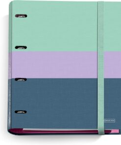 Miquelrius - Carpebloc A4, Carpeta archivador con 4 anillas + Recambio 100 hojas de 70 g/m² con cuadrícula de 5 mm, Cierre con goma, Colección Rider Purple