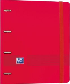 Oxford, Archivador 4 anillas plástico polyfoam con recambio y goma Oxford Live & Go, A4+ con recambio 100 Hojas, 5 bandas color y cuadrícula 5x5, color Rojo