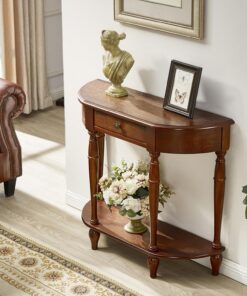 Mesa de Entrada de Madera Maciza con cajones y Estante Abierto, Consola Moderna, Mesa Auxiliar semicircular para Sala de Estar, Pasillo, recibidor y Entrada(Walnut,110cm/43.3in)