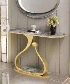 Mesa Consola con Estante de Piedra Sinterizada,Mueble Entrada Estrecha Moderna
