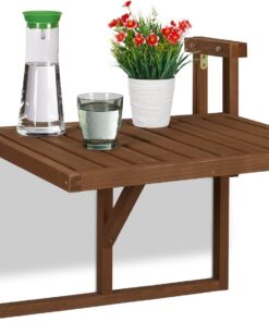Relaxdays Mesa Plegable de Balcón, Colgante, Mesita para Colgar en Barandillas, 60x45cm, Altura Regulable, Marrón Oscuro