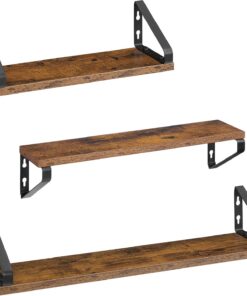 VASAGLE Estantes de Pared, 2 Formas de Montaje, Cocina | Estante flotante, juego de 3, 40/50/60 cm, salón, baño, cocina, Marrón Rústico y Negro Mate, LWS043K01