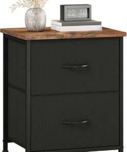 Somdot Mesitas de Noche con Cajones de Tela, Mesa de Noche Dormitorio, Mesilla de Noche Ideales para Salón, Estudio, 30 Profundo x 42 Ancho x 50 Alto (2 Cajones), Marrón Negro rústico, Pack 1