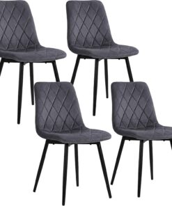 Relaxdays Juego 4 sillas Comedor, Terciopelo, Patas Metal 120 kg, Antracita | Salón y cocina, silla de cocina tapizada