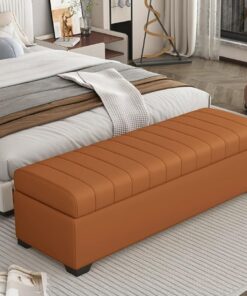 Taburete con Almacenamiento, | Banco otomano tapizado en piel sintética, con compartimento oculto(Brown,100cm/39.3in)