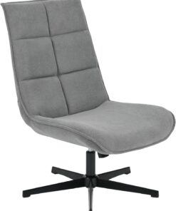 Sillón Moderno Giratorio con Asiento de Tela con función reclinable y Base de Metal, Gris, 63,5 x 85 x 93 cm