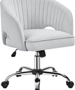 Yaheetech Silla Oficina Terciopelo con Respaldo Altura Ajustable Gris Claro | Silla de Oficina Terciopelo, Silla Altura Ajusatble, Silla con Respaldo, Función de Inclinación, Tapizada de Tela