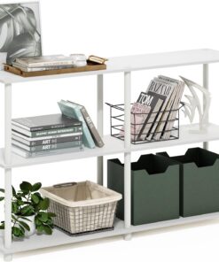 FURINNO Turn-N-Tube Estantería De 3 Niveles De 120 Cm De Ancho, Esquinera con Estantes Abiertos Sin Herramientas, para Organización En Sala De Estar, Garaje U Oficina En Casa, Blanco