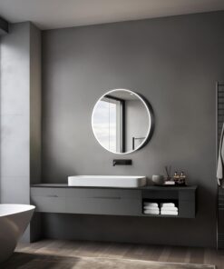 Talos - Armario de baño con Espejo y 2 estantes (Aluminio y Fondo Espejo), Color Negro