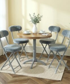 MEUBLE Cosy Juego de 4 Sillas de Comedor Plegable para Cocina, Tela de Imitación Pelo de Conejo, Estructura de Metal, Gris