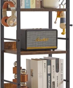 Aibiju Librería Industrial de 4 Niveles con Cajones de Tela, Estante Independiente para Sala de Estar, Dormitorio, Cocina, Oficina, Estructura de Acero, Marrón Rústico YD-BC001H