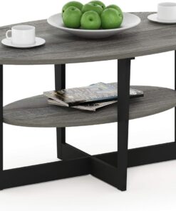 Furinno Jaya Mesa de café, Engineered Wood, Roble Francés Gris/Negro, 1-Paquete De