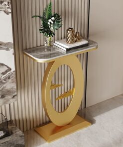Moderno Decorativo recibidor Consola, Piedra sinterizada Entrada Mueble Mesa, Estrecho Entrada Mesa Consola, Soporte de Acero al Carbono, Fácil instalación.(Gray+Gold,50 * 30 * 75cm)