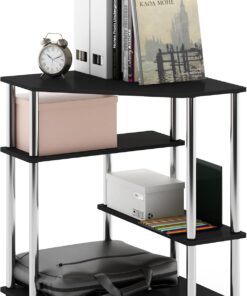 Furinno Turn-N-Tube Escritorio esquinero Que Ahorra Espacio con estantes, Engineered Wood, Americano/Acero Inoxidable, 79 (W) x 72.4 (H) x 57.2 (D) cm