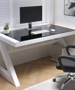 Vidrio Templado Escritorio de Computadora Moderno Mesa Escritorio Mesa Gaming Mesa de Estudio para PC Portátil Estación de Trabajo para Oficina en Casa(31 Inch, Black & White)