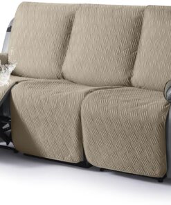 KinCam Funda Sillon Relax reclinable, Impermeable Funda para Sillón Relax con Bolsillo Laterales y Correas elásticas para Perros y Mascotas, Suave y Lavable Funda Sofa 3 plazas Gris Pardo