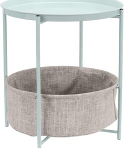 Amazon Basics Mesa Redonda con capacidad de almacenamiento en verde menta con tejido gris jaspeado, Mesa auxiliar, 44.96 cm D x 44.96 cm W x 48 cm H