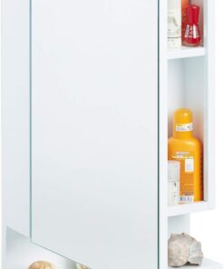 Relaxdays Armario para baño con Espejo, Una Puerta, con Enchufe, Mueble para Pared, Blanco, 55 x 35 x 12 cm