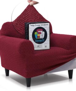 FAVERTI® Funda Sillón Premium 1 Plaza - Funda de Tejido Súper Elástico para Sillones de 70 a 100cm | Modelo BOCAIRENT | Granate | Funda Sillón Súper Ajustable | Protector Sillón Elegante Tacto Algodón