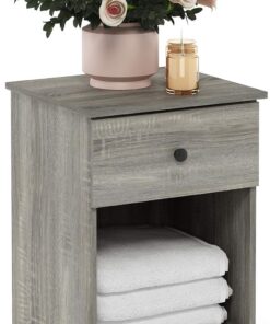 Furinno Lucca, Mesa Auxiliar, mesita de Noche con un cajón, Madera de ingeniería, Roble Francés, Paquete de 2