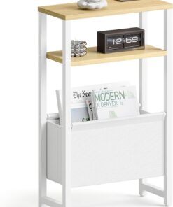 Mesa Auxiliar Estrecha Madera Natural Diseño Moderno Elegante | Mesa auxiliar sofa tres niveles resistente y estable,Ideal para salón dormitorio recibidor,Apto espacios reducidos