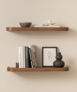 Kazai. Estantería Pared Set 'Toke' | 2 Baldas Flotantes Pared en Chapa de Madera Natural | Estante Pared para Decoración y Almacenamiento en Baño, Cocina, Sala, Dormitorio y Más | Nogal