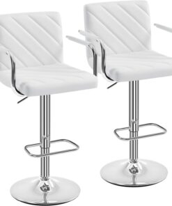 Yaheetech Juego de 2 Taburetes de Bar de Polipiel con Reposabrazos Blanco | Sillas de Bar Modernas Giratorias de Altura Ajustable con Respaldo Reposapiés,para Desayuno, Mostrador, Cocina y Hogar