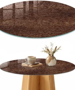 Tapa para Mesa de Centro 80 cm | Redondo | Multiusos | Bordes Pulidos | Textura de madera | para la Cocina y Salón | Pies Antideslizantes | con Impresión Decorativa | Vetro Temperato