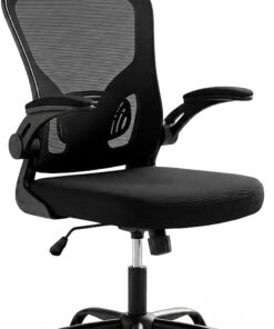 Relaxdays Silla de Oficina giratoria y basculante, Malla Negra | regulable en altura, con soporte lumbar y reposacabezas