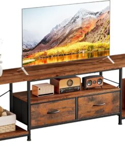 Mueble TV con Cajones para TVs de 65, 70 y 75 Pulgadas | Centro de Entretenimiento y Consola TV Industrial con Estantes Abiertos para Sala y Dormitorio,Marrón Rústico