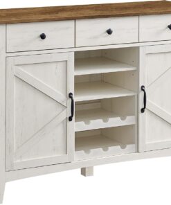VASAGLE Aparador, Mueble de Almacenamiento con cajón, Mueble de Cocina, con Puertas, Estante Ajustable, Estilo campaña, para Sala de Estar, 40 x 114,5 x 80 cm, Blanco rústico y marrón, Miel BBK371W02