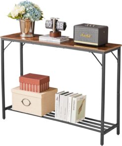 YMYNY Mesa Consola de Entrada y Sofá, Estilo Industrial para Dormitorio, Salón - 107 x 30 x 78CM, Marrón Rústico HST006H