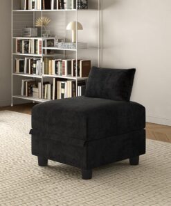 LLappuil Módulo otomano de chenilla para sofá seccional, sofá modular personalizable con gran almacenamiento, combinación libre, negro