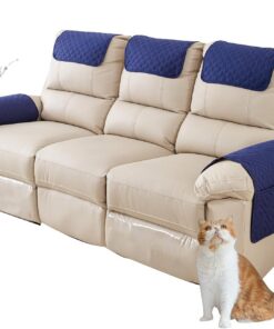 Fundas para reposabrazos y reposacabezas para sofá reclinable, fundas acolchadas con bolsillos, protectores de sofá antideslizantes e impermeables, para mascotas (azul marino, 3 plazas, 5