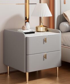 Mesita de Noche Moderna y Sencilla de Madera Maciza para Dormitorio, Armario de Almacenamiento con Dos cajones, Mesa Auxiliar pequeña y práctica, Gran Capacidad de Carga, Adecuada para dormi