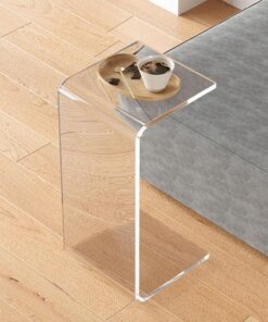 Mesa Auxiliar De Acrílico, Mesita De Noche En Forma De C, Mesa De Centro Gruesa De Acrílico Transparente para Espacios Pequeños, Mesita De Noche Y Mesa Auxiliar De Vidrio, E, Clear, 55cm