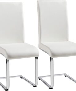 Yaheetech Pack de 2 Sillas de Comedor Cocina Moderna Tapizada de Blanca | Silla para Comedor Tapizada de Piel Sintética, Pata Metal, Silla Altura de 47 cm, Capacidad Max de 135 KG, para Restaurante