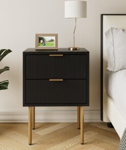 HEYZOEY Mesita de Noche, mesita de Noche Moderna, Estilo Bohemio, para Dormitorio, salón, Negro (2 cajones)