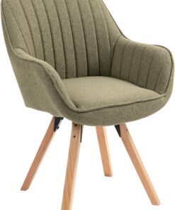 MEUBLE Cosy Silla de Comedor Giratorias 360° Sillones de Maquillaje Escritorio Patas de Madera Tapizado en Tela con Respaldo y Brazos para salón Cocina Oficina, Verde