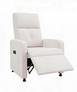 Sillón reclinable con reposapiés ajustable, funciones reclinables, silla reclinable con masaje y calor, sillón ergonómico de tela de lino con bolsillo lateral para sala de estar en casa
