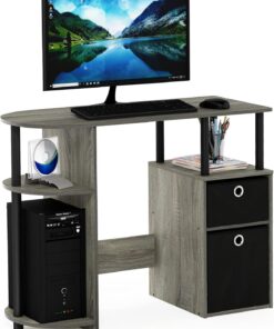 Furinno Jaya Escritorio de Estudio informático, Madera de ingeniería, Roble Francés Gris/Negro, Talla única