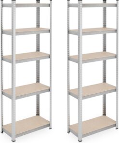 Relaxdays Set de 2 Estanterías Metálicas, 180 x 60 x 30 cm, Resiste 500 kg, Acero, Cargas Pesadas, Sótano, Plateado