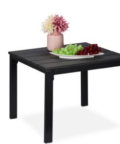 Relaxdays Mesa Auxiliar Balcón, Resistente Intemperie, Terraza y Jardín, 39 x 52 x 48 cm, Mesita Exterior, Negro