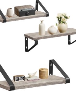 VASAGLE Estantes de Pared, Estantes Flotantes, Juego de 3, 2 Formas de Montaje, 30/35/40 cm, Estantes Decorativos, para Salón, Baño, Cocina, Greige y Negro LWS033B02